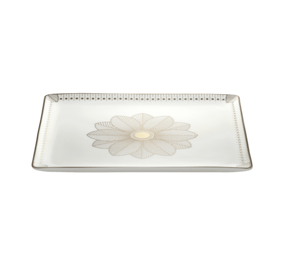 Rectangular Porcelain Tray Platinum Finish - 22 x 20 cm